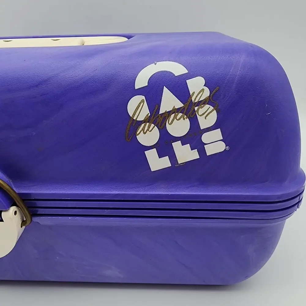 Vintage 90s Caboodles Makeup Case Purple Swirl Mirror Slide Out Trays 3 Tier USA